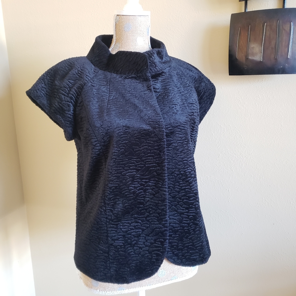 Black faux fur long bolero Chaus two snap